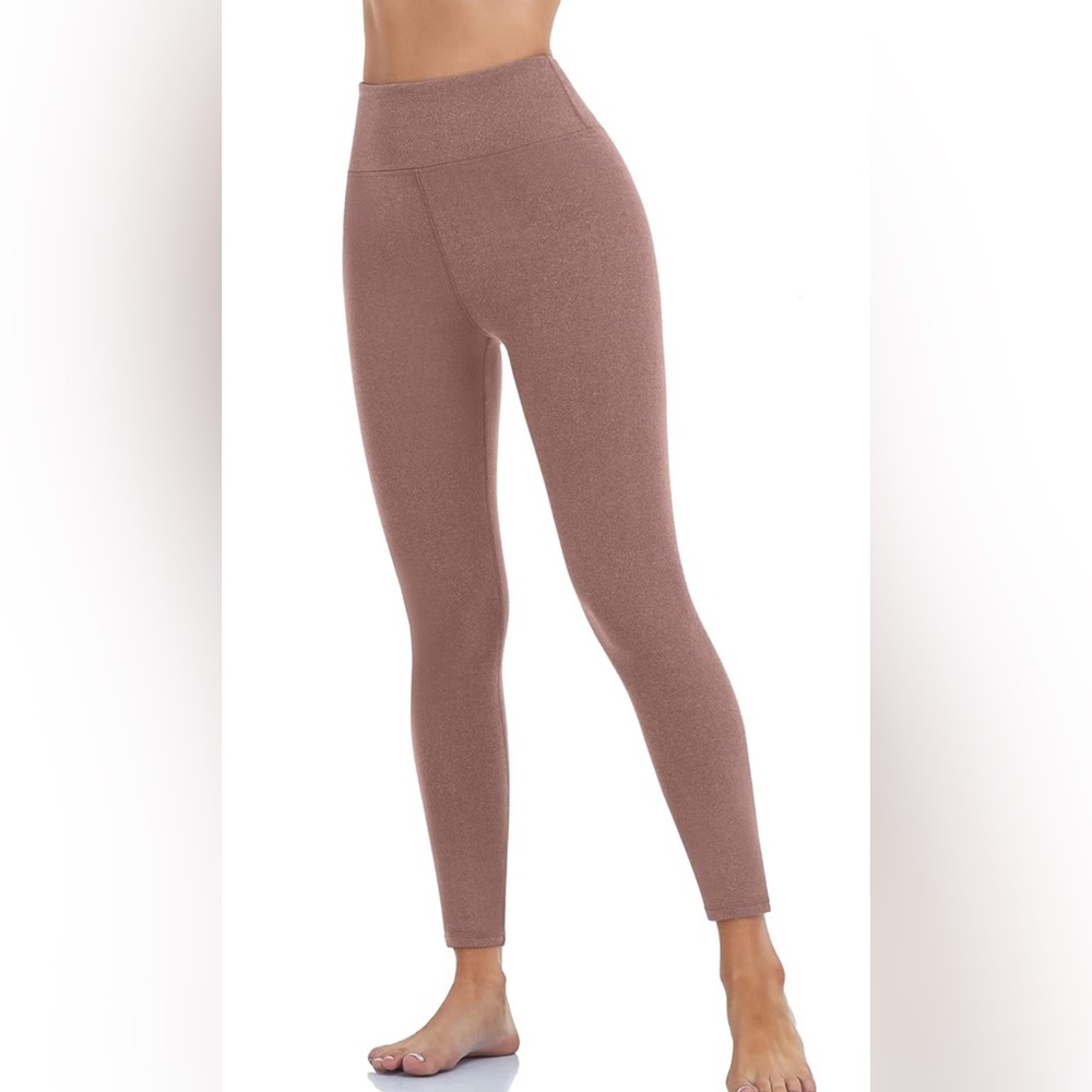 Women’s Leggings High Waisted Yoga Pants Fleece Lined Thermal Nude Brown Med